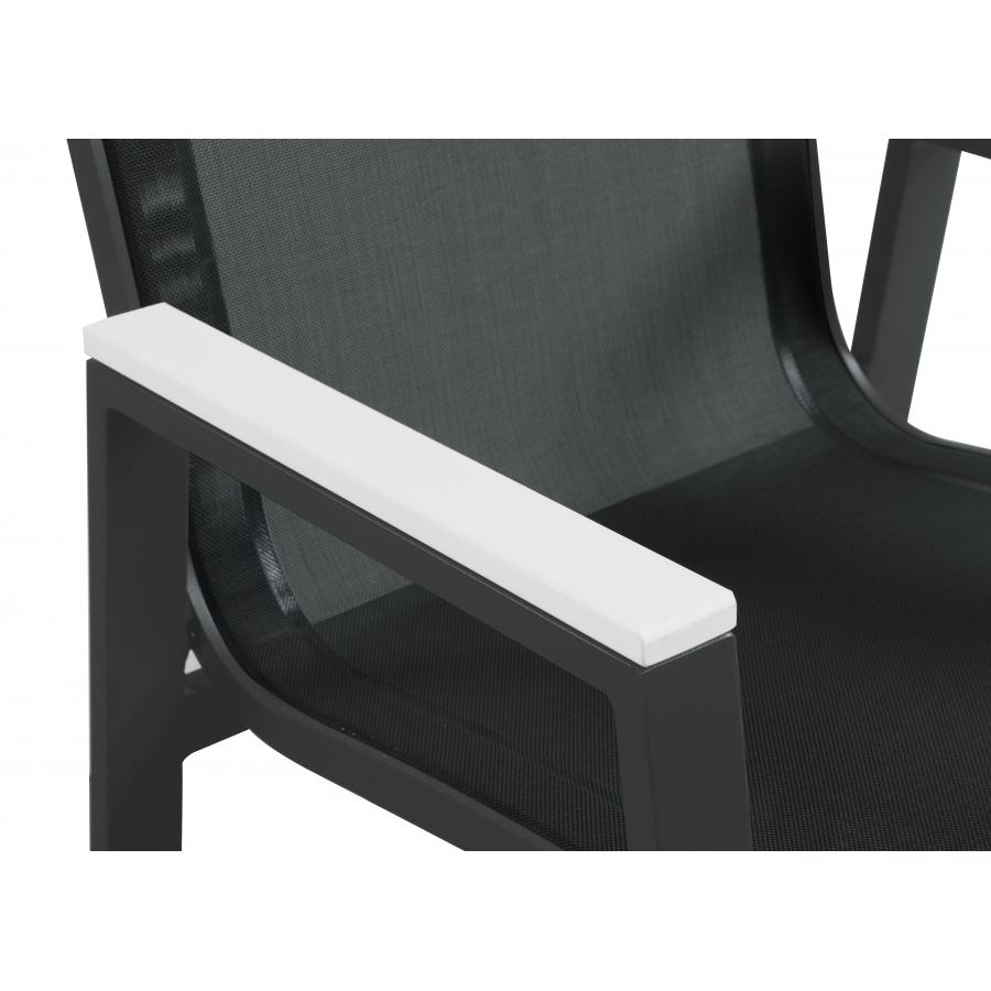 Meridian Nizuc Black Mesh Water Resistant Fabric Outdoor Patio Aluminum Mesh Dining Arm Chair