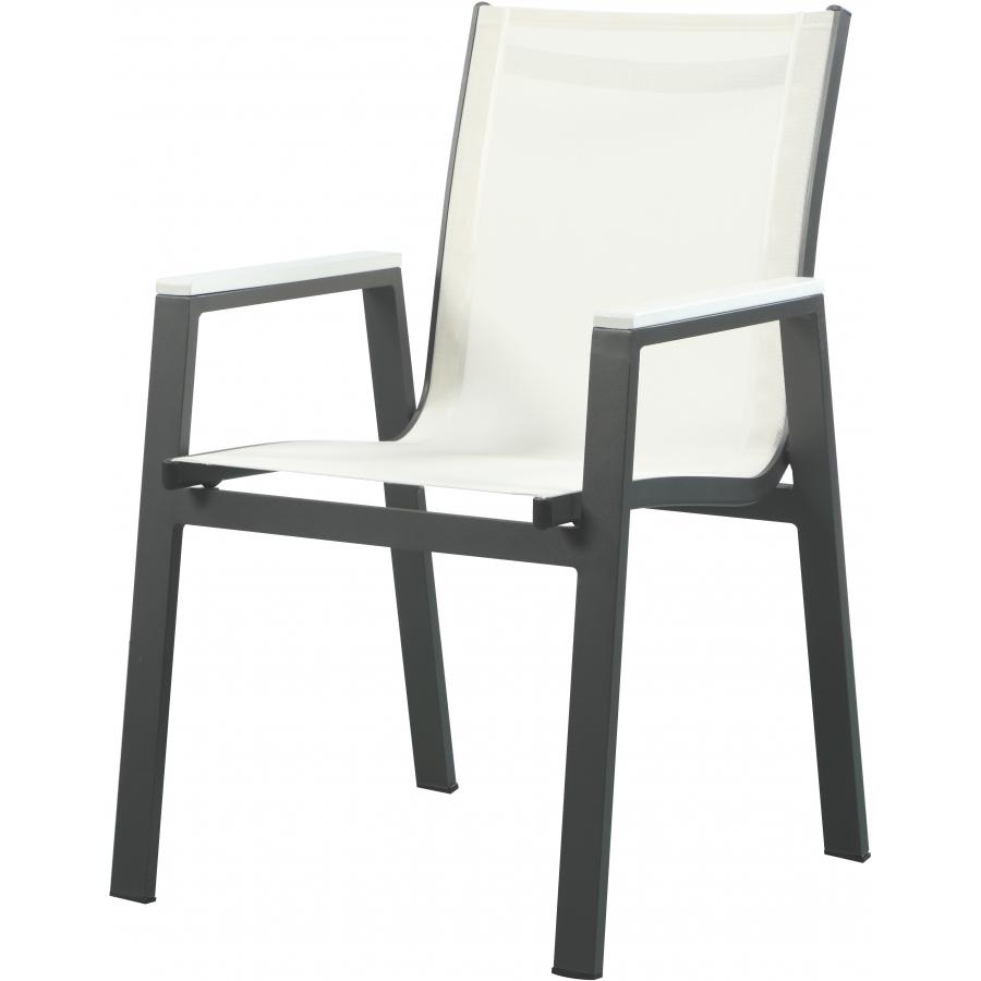 Meridian Nizuc White Mesh Water Resistant Fabric Outdoor Patio Aluminum Mesh Dining Arm Chair