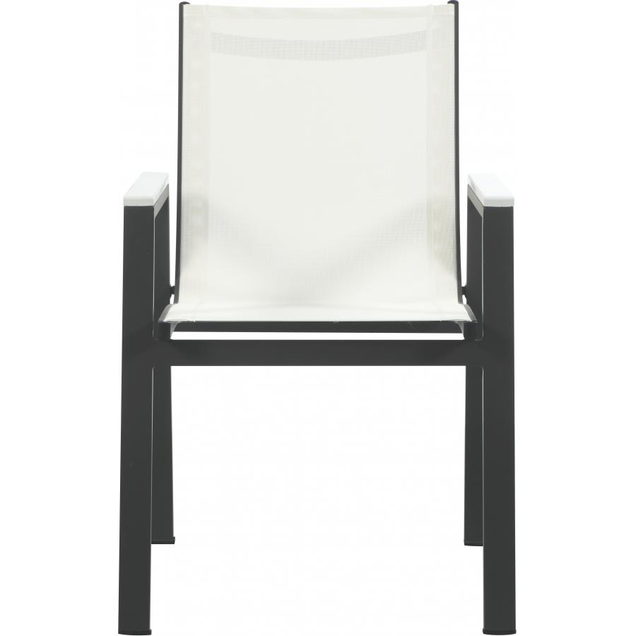 Meridian Nizuc White Mesh Water Resistant Fabric Outdoor Patio Aluminum Mesh Dining Arm Chair