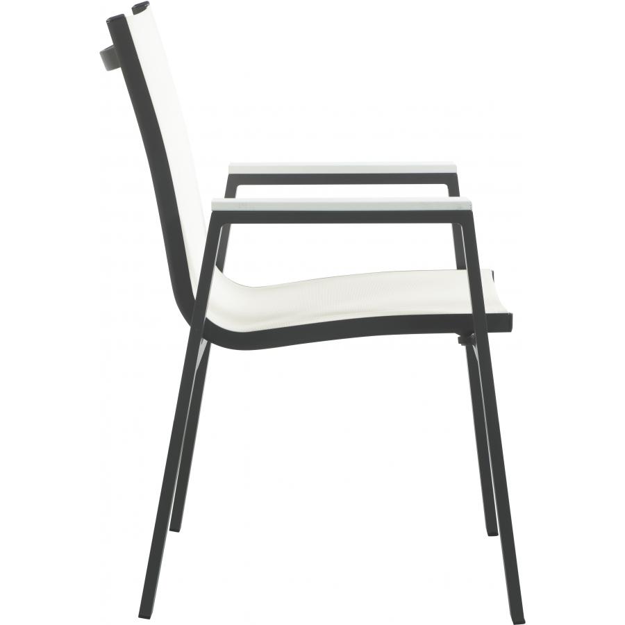 Meridian Nizuc White Mesh Water Resistant Fabric Outdoor Patio Aluminum Mesh Dining Arm Chair