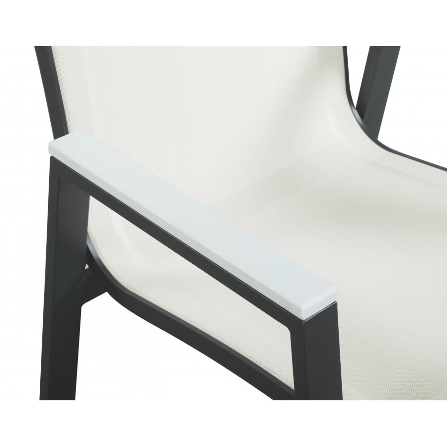 Meridian Nizuc White Mesh Water Resistant Fabric Outdoor Patio Aluminum Mesh Dining Arm Chair