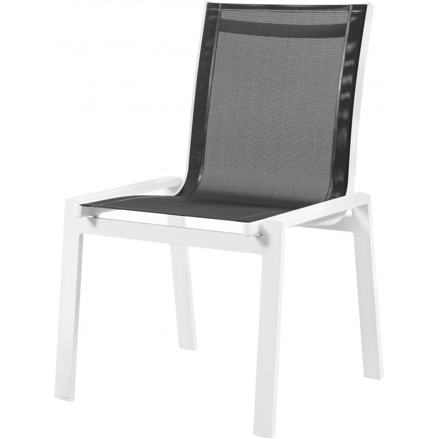 Meridian Nizuc Black Mesh Water Resistant Fabric Outdoor Patio Aluminum Mesh Dining Chair