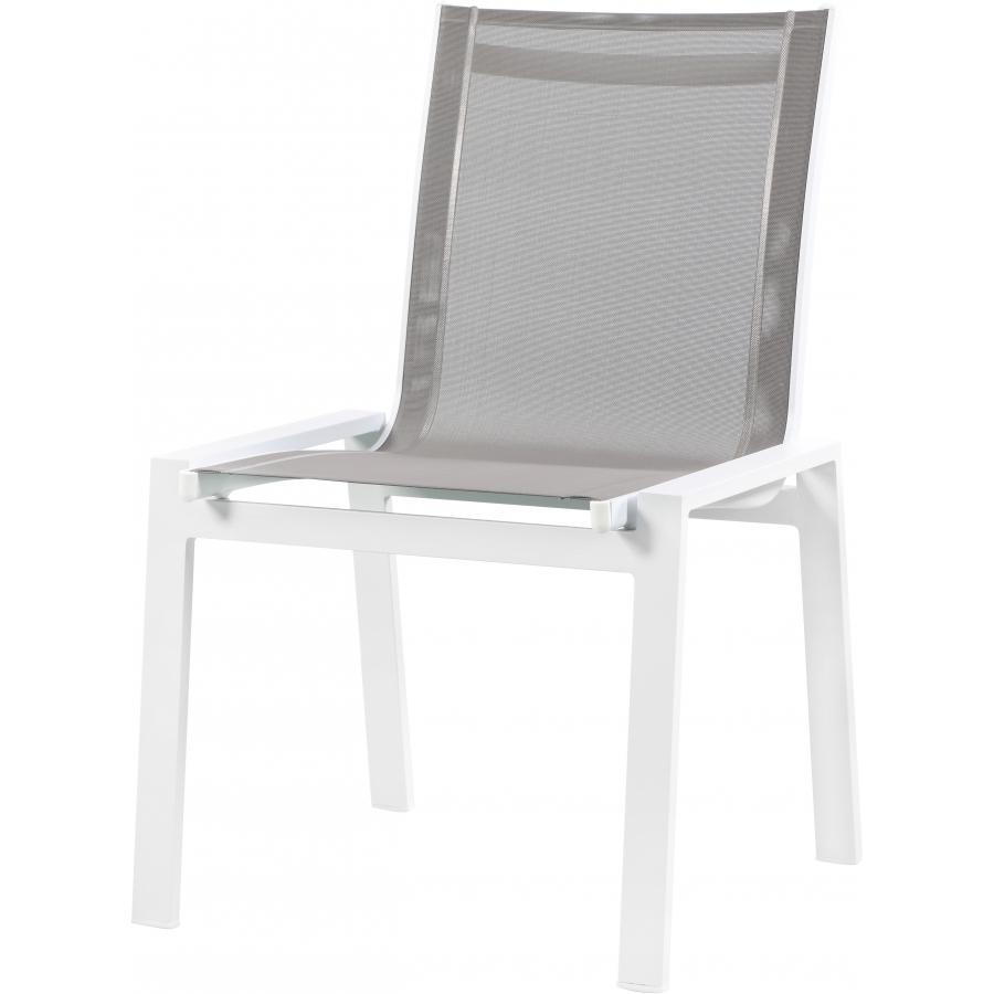 Meridian Nizuc Grey Mesh Water Resistant Fabric Outdoor Patio Aluminum Mesh Dining Chair