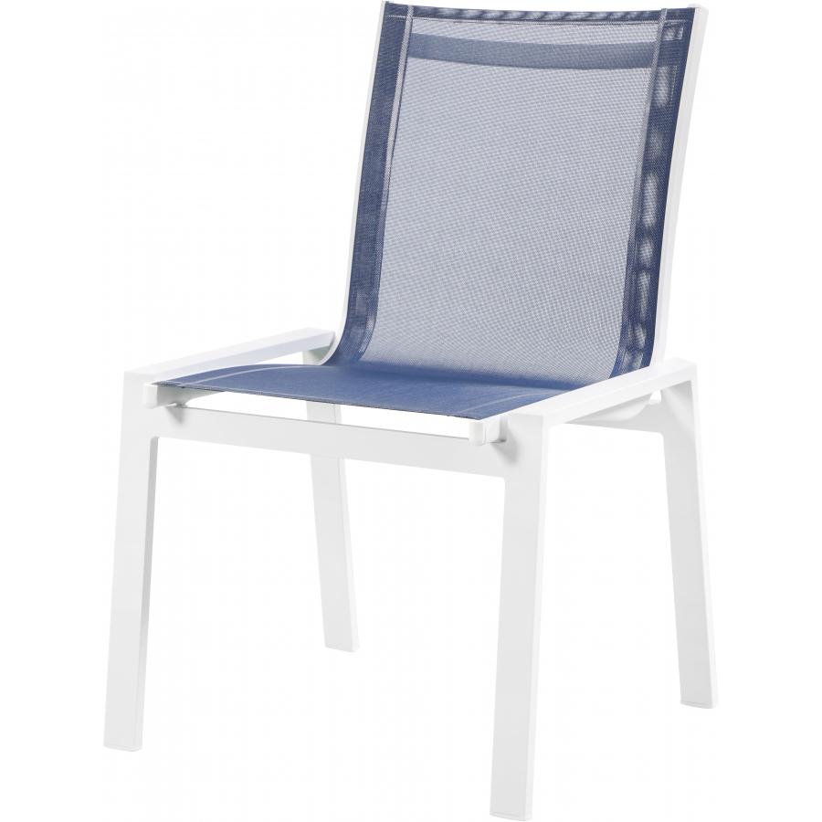 Meridian Nizuc Navy Mesh Water Resistant Fabric Outdoor Patio Aluminum Mesh Dining Chair