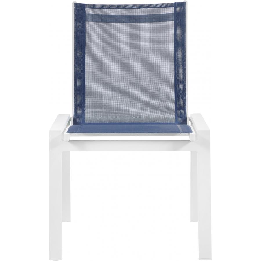 Meridian Nizuc Navy Mesh Water Resistant Fabric Outdoor Patio Aluminum Mesh Dining Chair