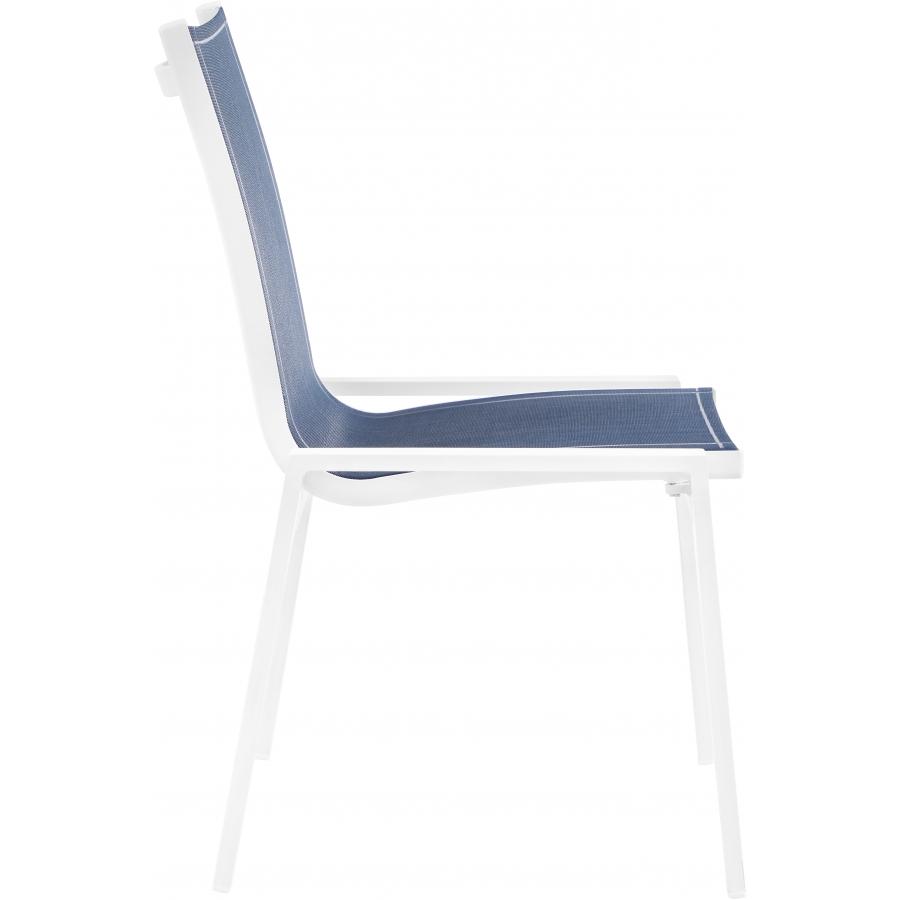 Meridian Nizuc Navy Mesh Water Resistant Fabric Outdoor Patio Aluminum Mesh Dining Chair