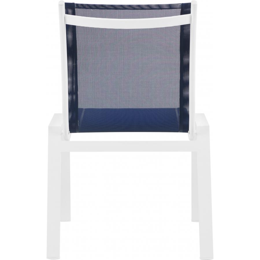 Meridian Nizuc Navy Mesh Water Resistant Fabric Outdoor Patio Aluminum Mesh Dining Chair