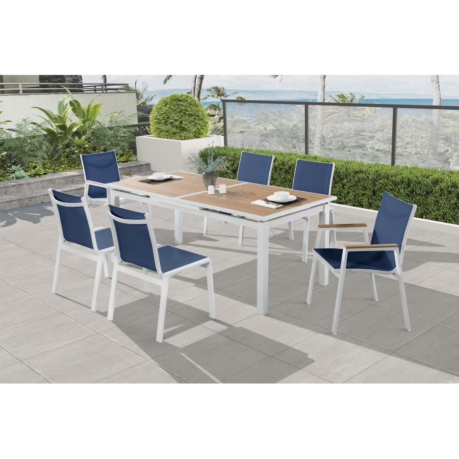 Meridian Nizuc Navy Mesh Water Resistant Fabric Outdoor Patio Aluminum Mesh Dining Chair