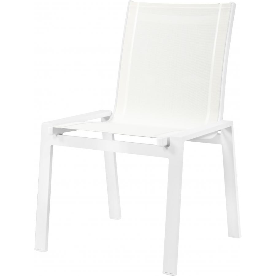 Meridian Nizuc White Mesh Water Resistant Fabric Outdoor Patio Aluminum Mesh Dining Chair