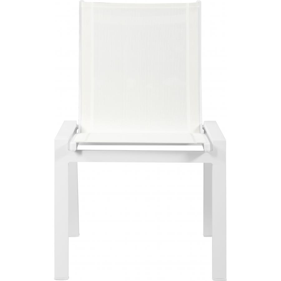 Meridian Nizuc White Mesh Water Resistant Fabric Outdoor Patio Aluminum Mesh Dining Chair