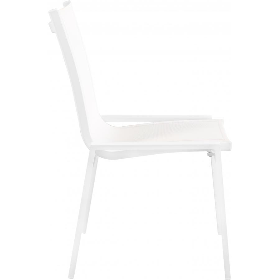 Meridian Nizuc White Mesh Water Resistant Fabric Outdoor Patio Aluminum Mesh Dining Chair