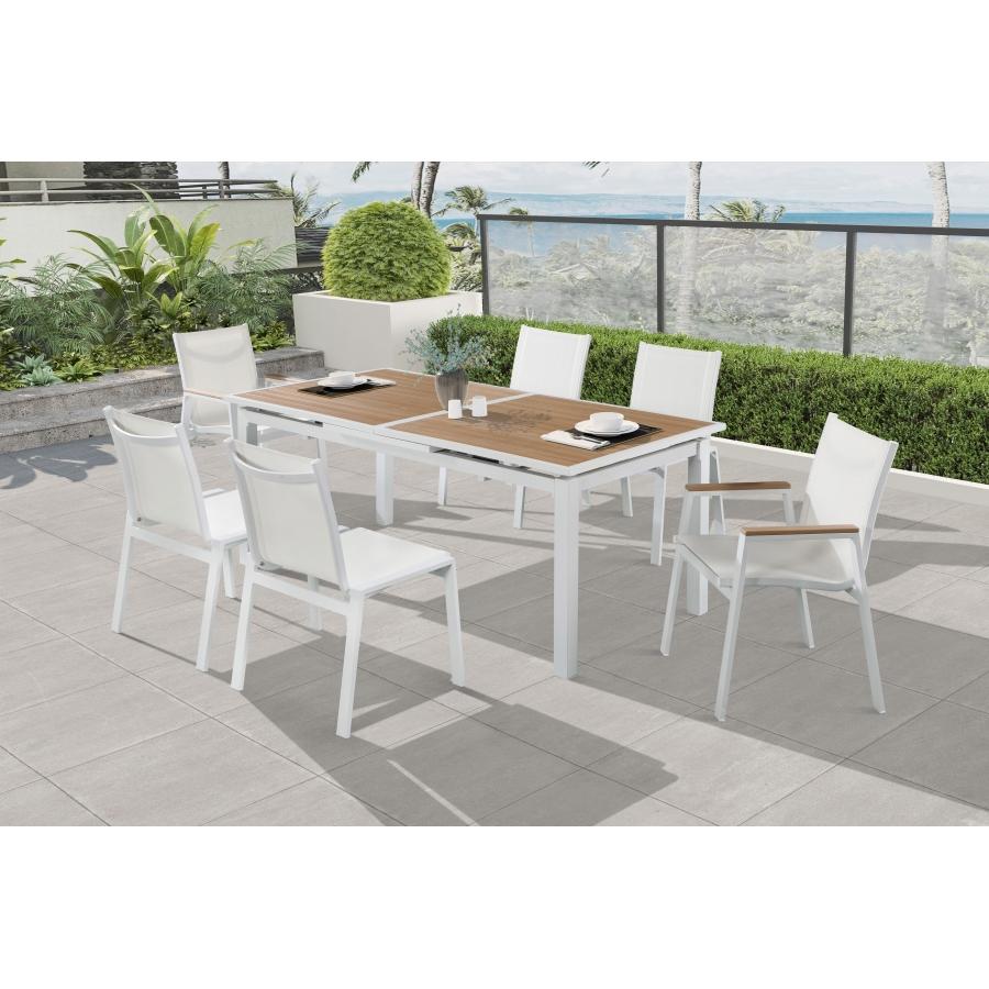 Meridian Nizuc White Mesh Water Resistant Fabric Outdoor Patio Aluminum Mesh Dining Chair