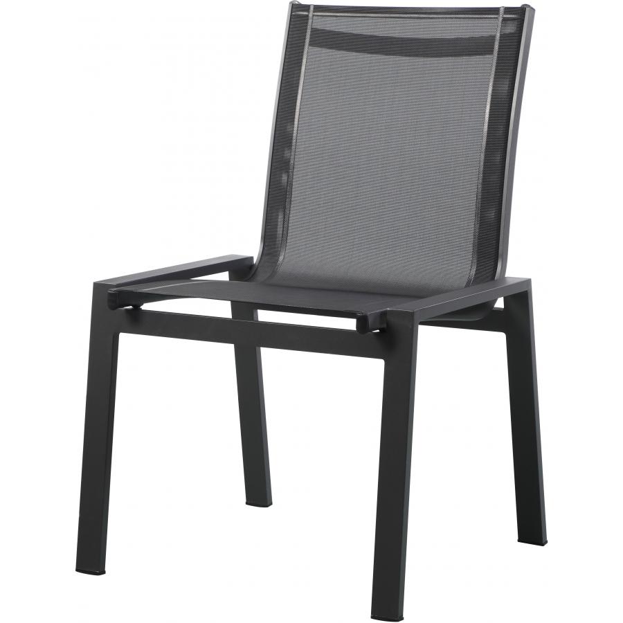 Meridian Nizuc Black Mesh Water Resistant Fabric Outdoor Patio Aluminum Mesh Dining Chair