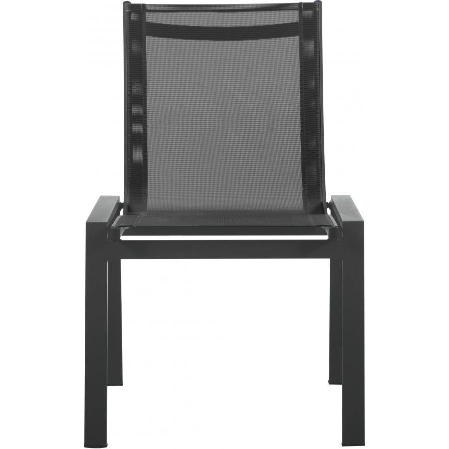 Meridian Nizuc Black Mesh Water Resistant Fabric Outdoor Patio Aluminum Mesh Dining Chair