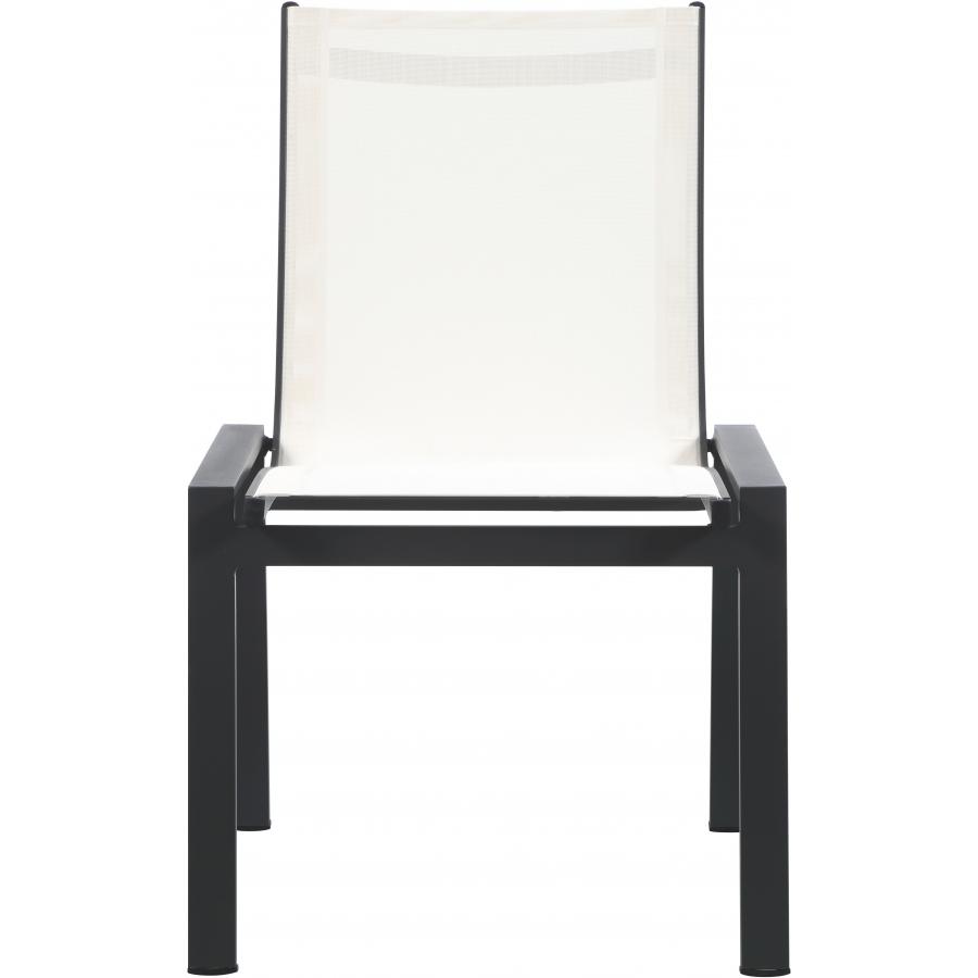 Meridian Nizuc White Mesh Water Resistant Fabric Outdoor Patio Aluminum Mesh Dining Chair