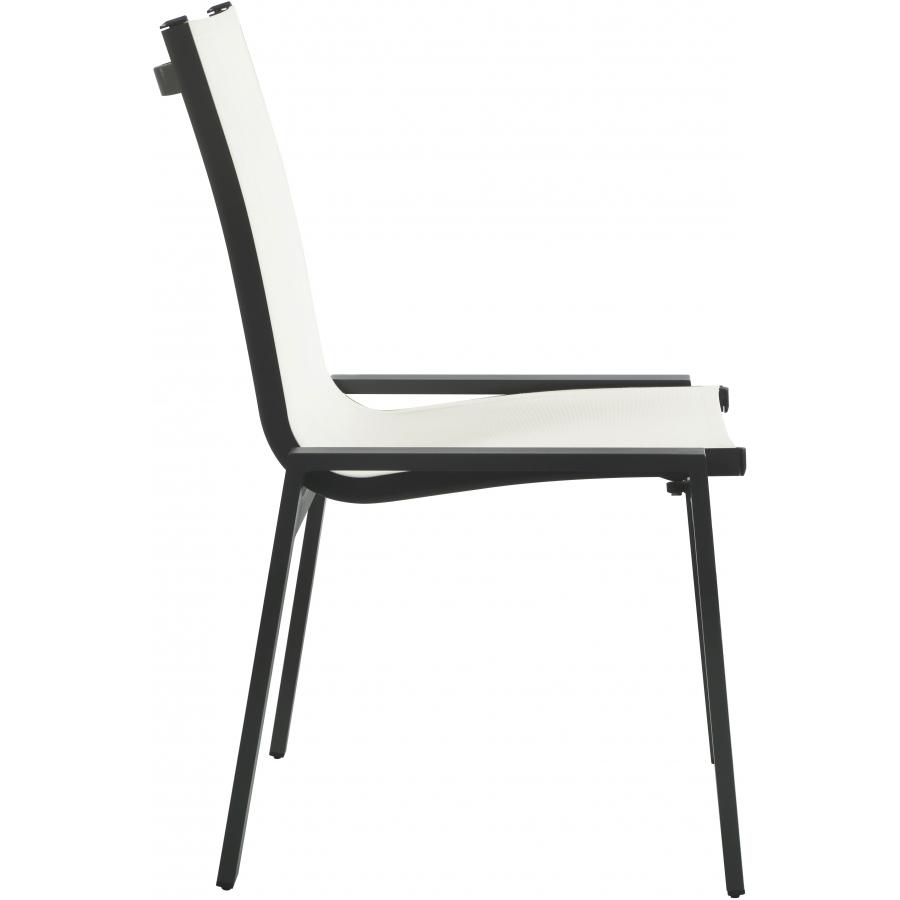 Meridian Nizuc White Mesh Water Resistant Fabric Outdoor Patio Aluminum Mesh Dining Chair