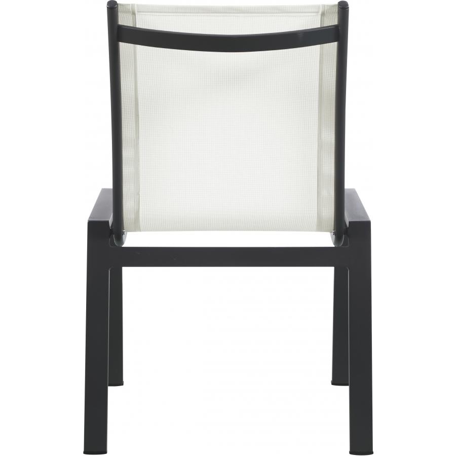Meridian Nizuc White Mesh Water Resistant Fabric Outdoor Patio Aluminum Mesh Dining Chair