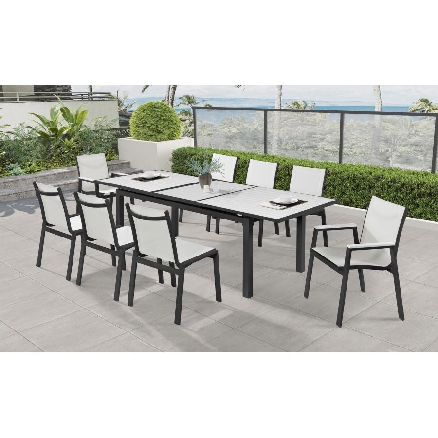 Meridian Nizuc White Mesh Water Resistant Fabric Outdoor Patio Aluminum Mesh Dining Chair