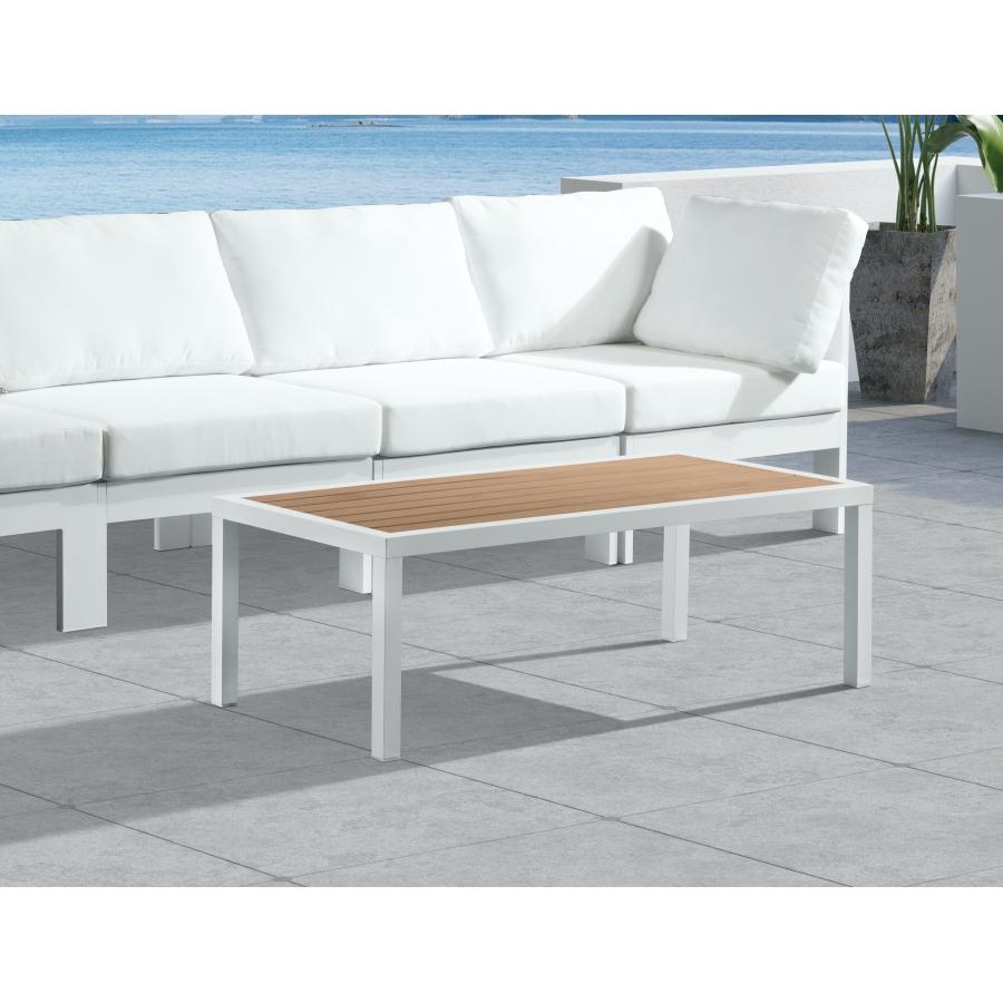 Meridian Nizuc Brown Wood Look Accent Paneling Outdoor Patio Aluminum Coffee Table