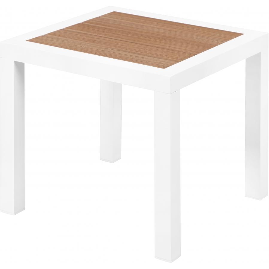 Meridian Nizuc Brown Wood Look Accent Paneling Outdoor Patio Aluminum End Table