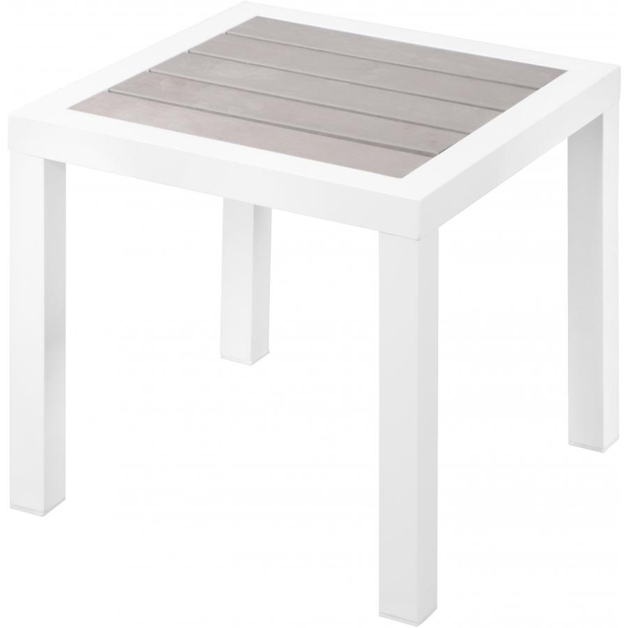 Meridian Nizuc Grey Wood Look Accent Paneling Outdoor Patio Aluminum End Table