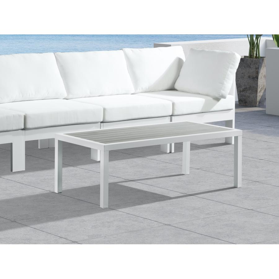 Meridian Nizuc Grey Wood Look Accent Paneling Outdoor Patio Aluminum Coffee Table