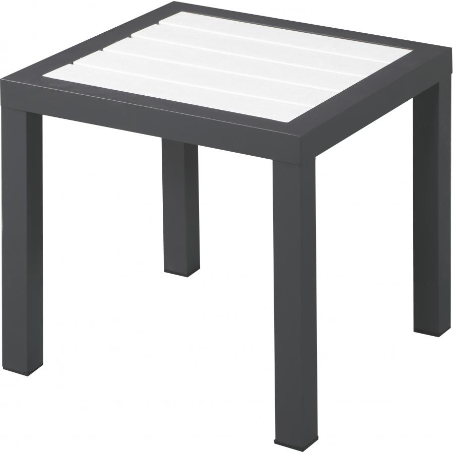 Meridian Nizuc White Wood Look Accent Paneling Outdoor Patio Aluminum End Table
