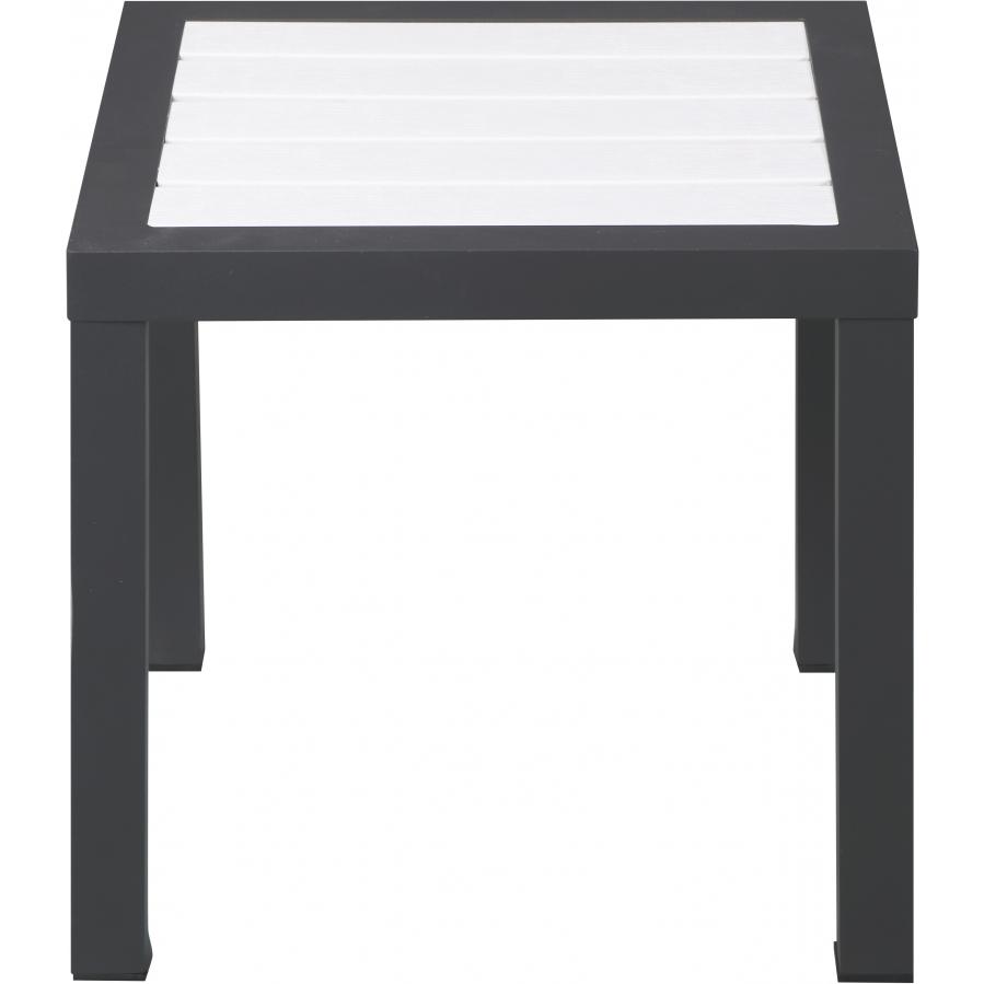 Meridian Nizuc White Wood Look Accent Paneling Outdoor Patio Aluminum End Table