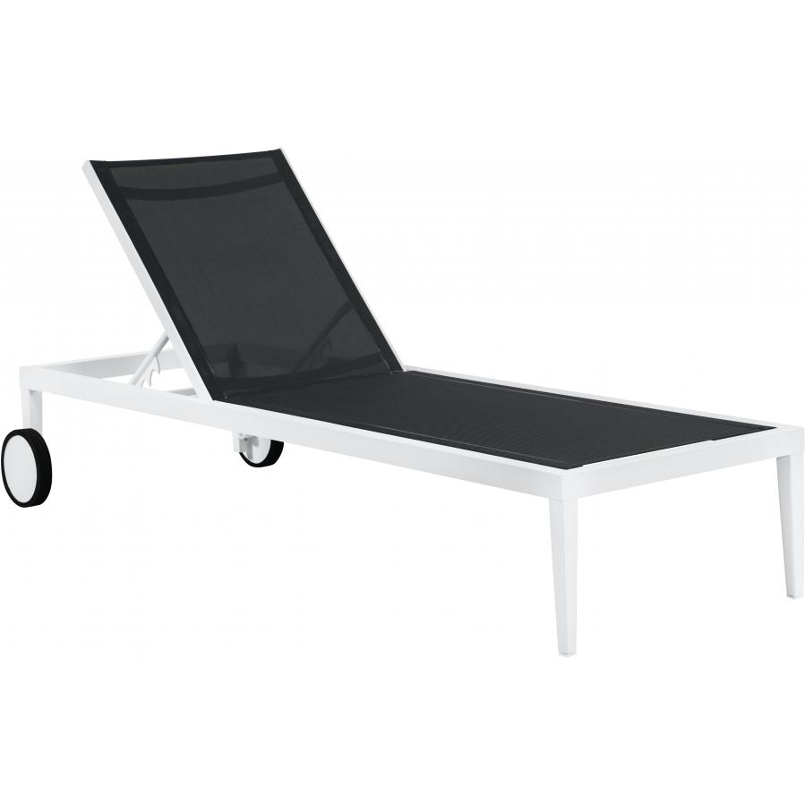 Meridian Nizuc Black Mesh Water Resistant Fabric Outdoor Patio Aluminum Mesh Chaise Lounge Chair
