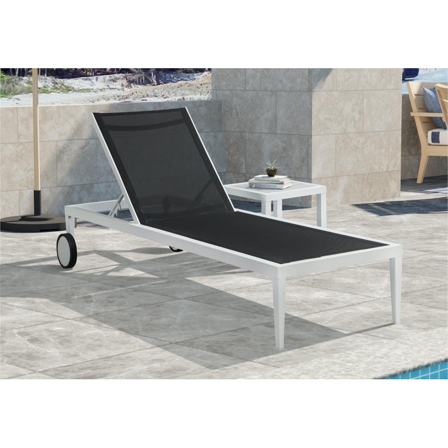 Meridian Nizuc Black Mesh Water Resistant Fabric Outdoor Patio Aluminum Mesh Chaise Lounge Chair