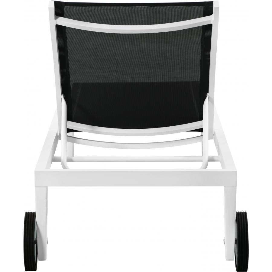 Meridian Nizuc Black Mesh Water Resistant Fabric Outdoor Patio Aluminum Mesh Chaise Lounge Chair