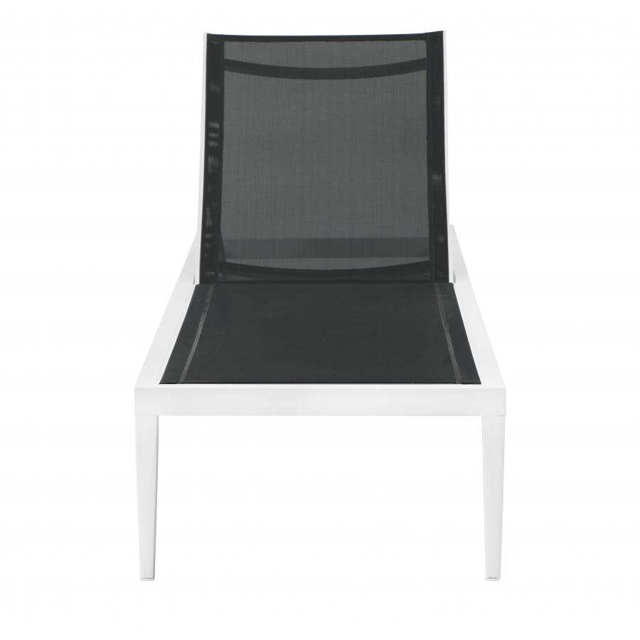 Meridian Nizuc Black Mesh Water Resistant Fabric Outdoor Patio Aluminum Mesh Chaise Lounge Chair