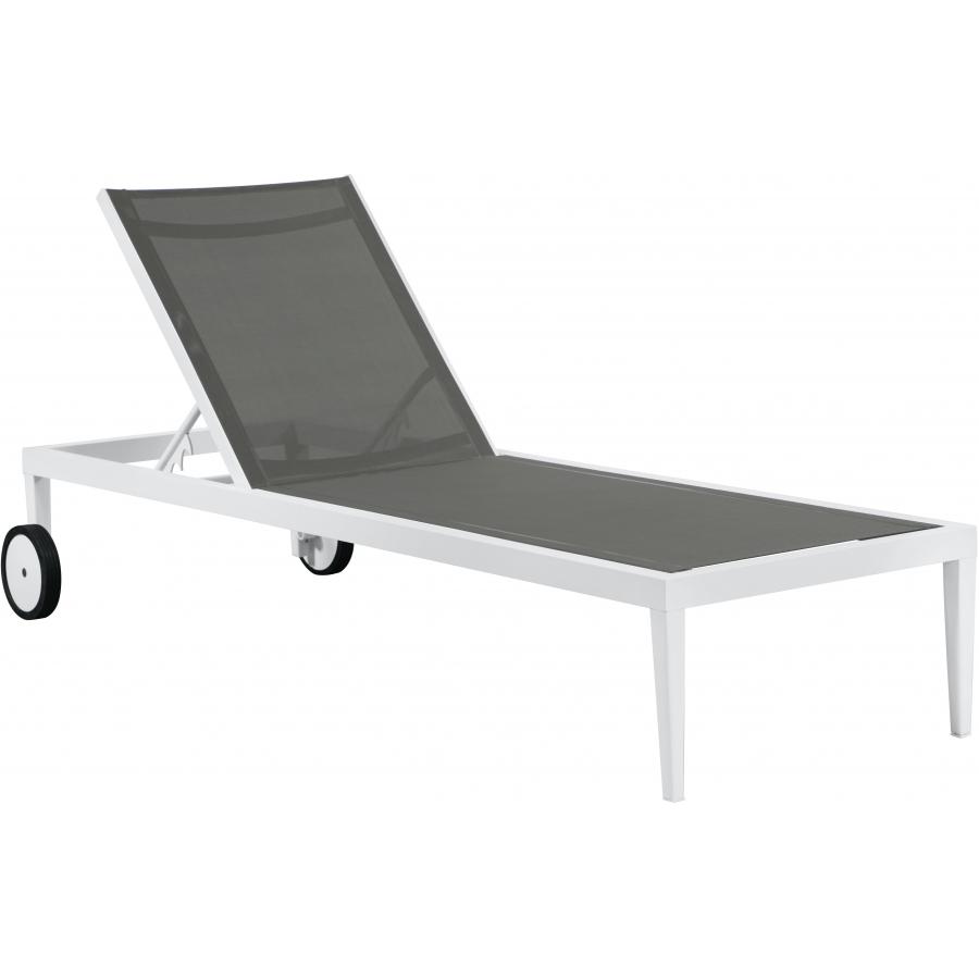 Meridian Nizuc Grey Mesh Water Resistant Fabric Outdoor Patio Aluminum Mesh Chaise Lounge Chair