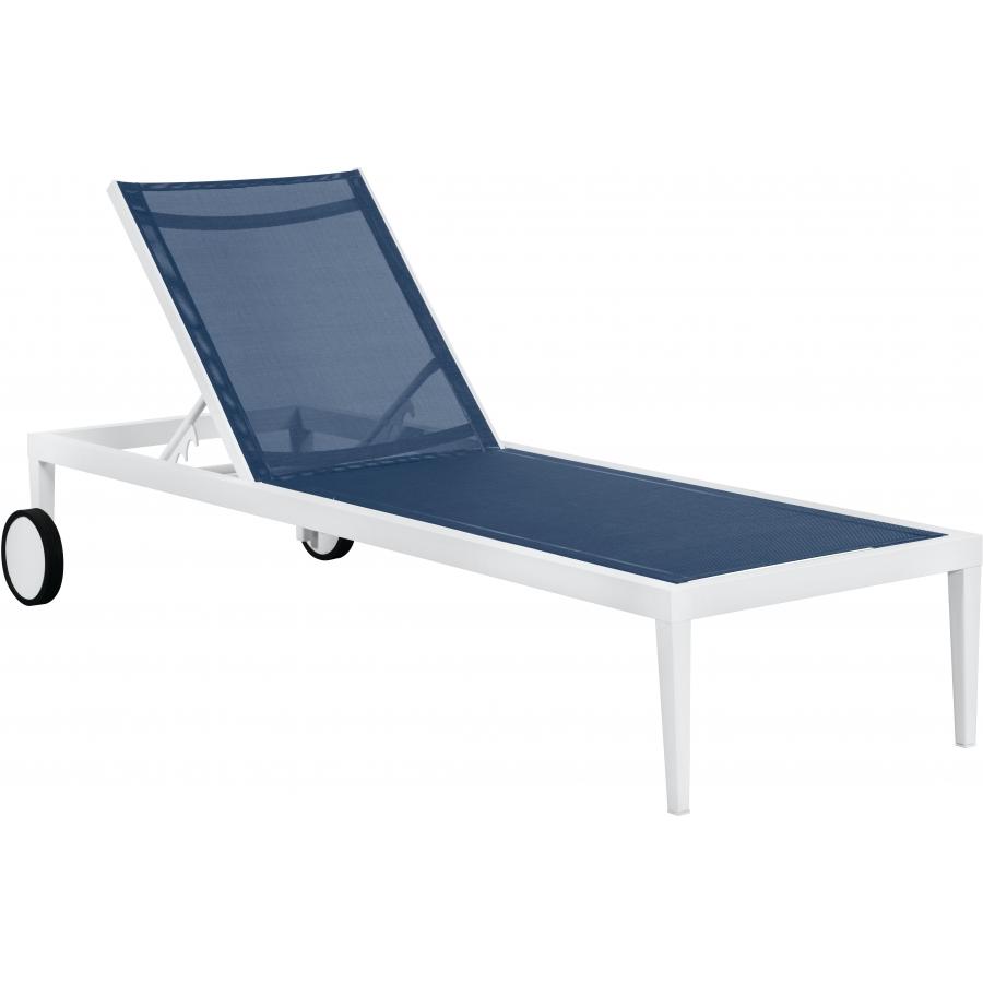 Meridian Nizuc Navy Mesh Water Resistant Fabric Outdoor Patio Aluminum Mesh Chaise Lounge Chair