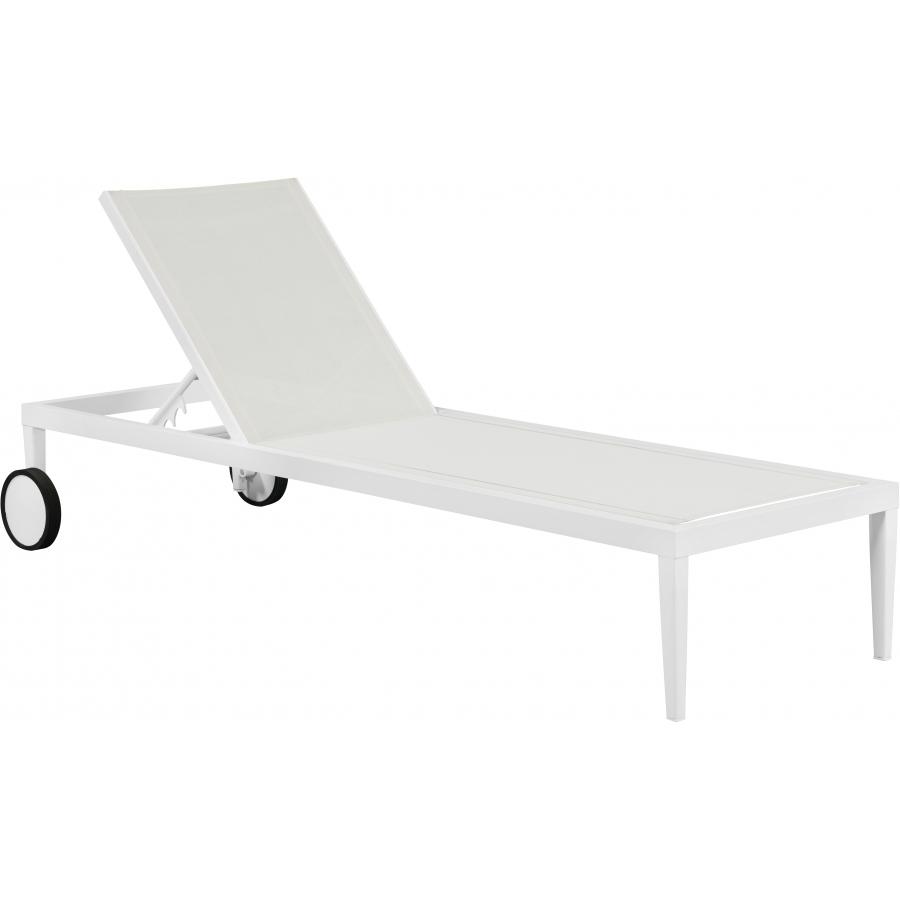 Meridian Nizuc White Mesh Water Resistant Fabric Outdoor Patio Aluminum Mesh Chaise Lounge Chair