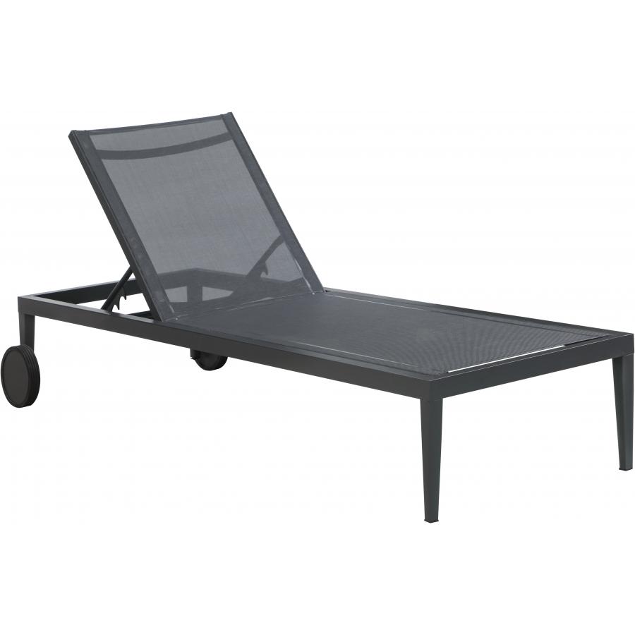 Meridian Nizuc Black Mesh Water Resistant Fabric Outdoor Patio Aluminum Mesh Chaise Lounge Chair