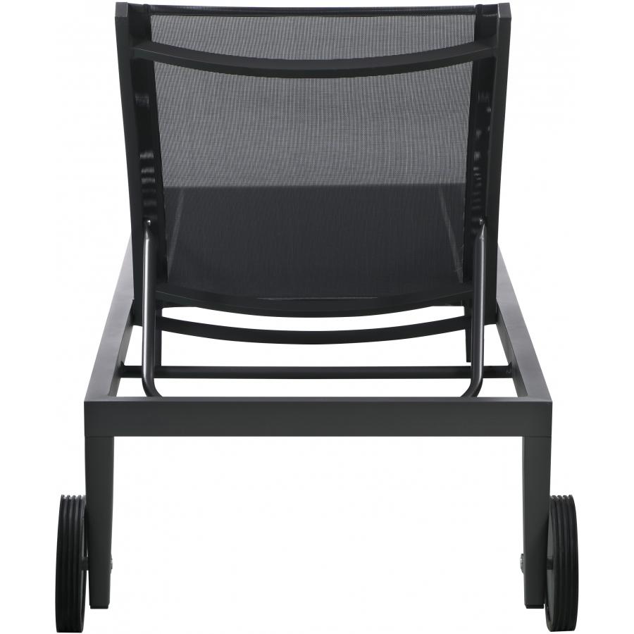 Meridian Nizuc Black Mesh Water Resistant Fabric Outdoor Patio Aluminum Mesh Chaise Lounge Chair