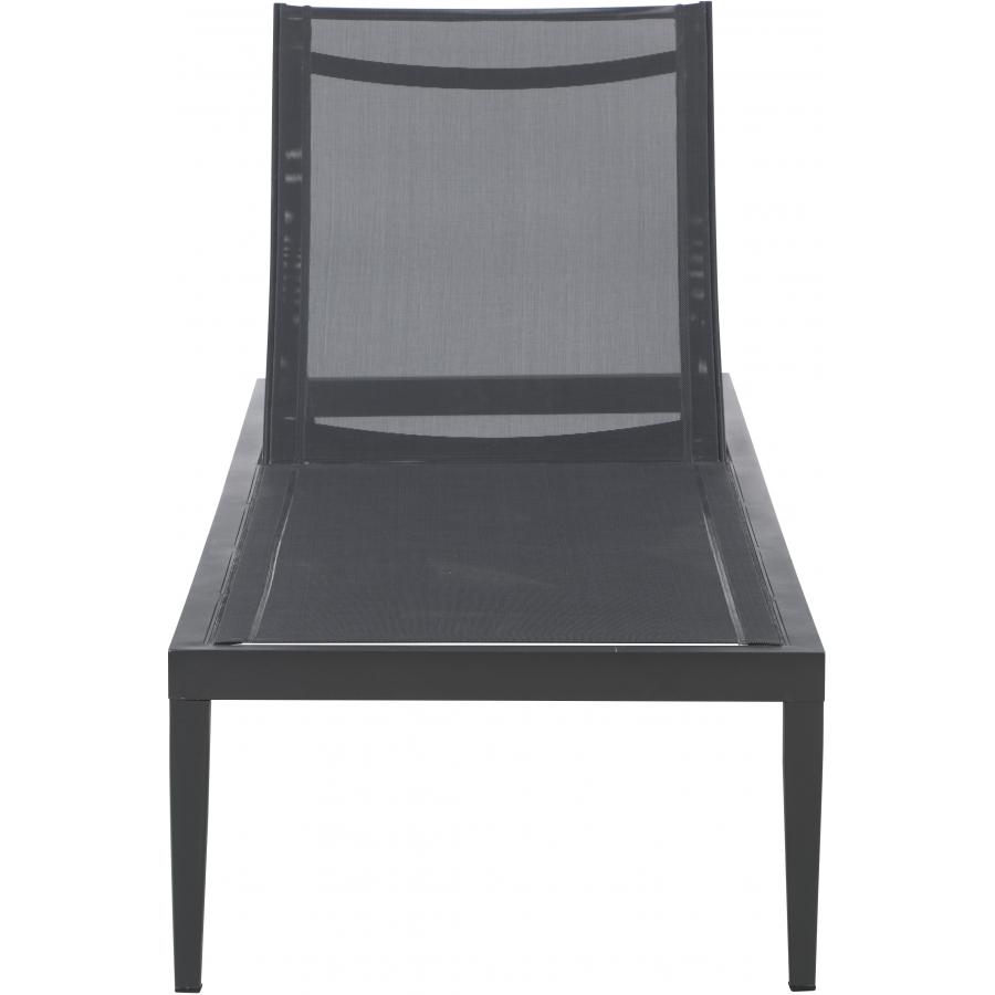 Meridian Nizuc Black Mesh Water Resistant Fabric Outdoor Patio Aluminum Mesh Chaise Lounge Chair