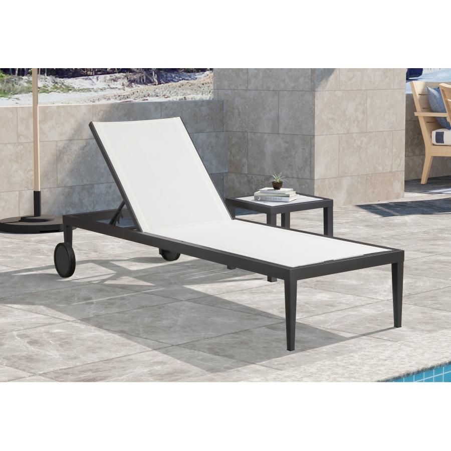 Meridian Nizuc White Mesh Water Resistant Fabric Outdoor Patio Aluminum Mesh Chaise Lounge Chair