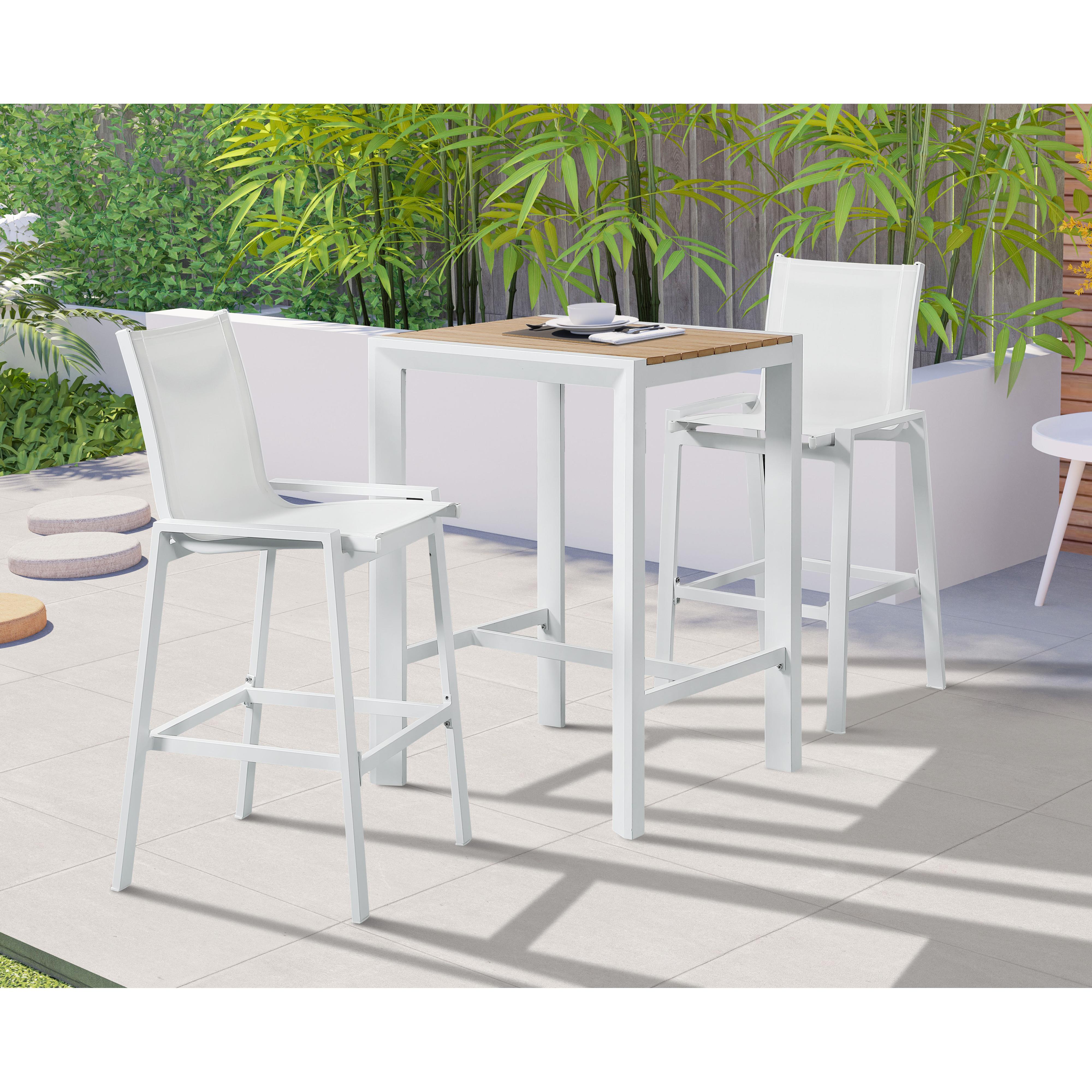 Meridian Nizuc Brown Wood Look Accent Paneling Outdoor Patio Aluminum Square Bar Table