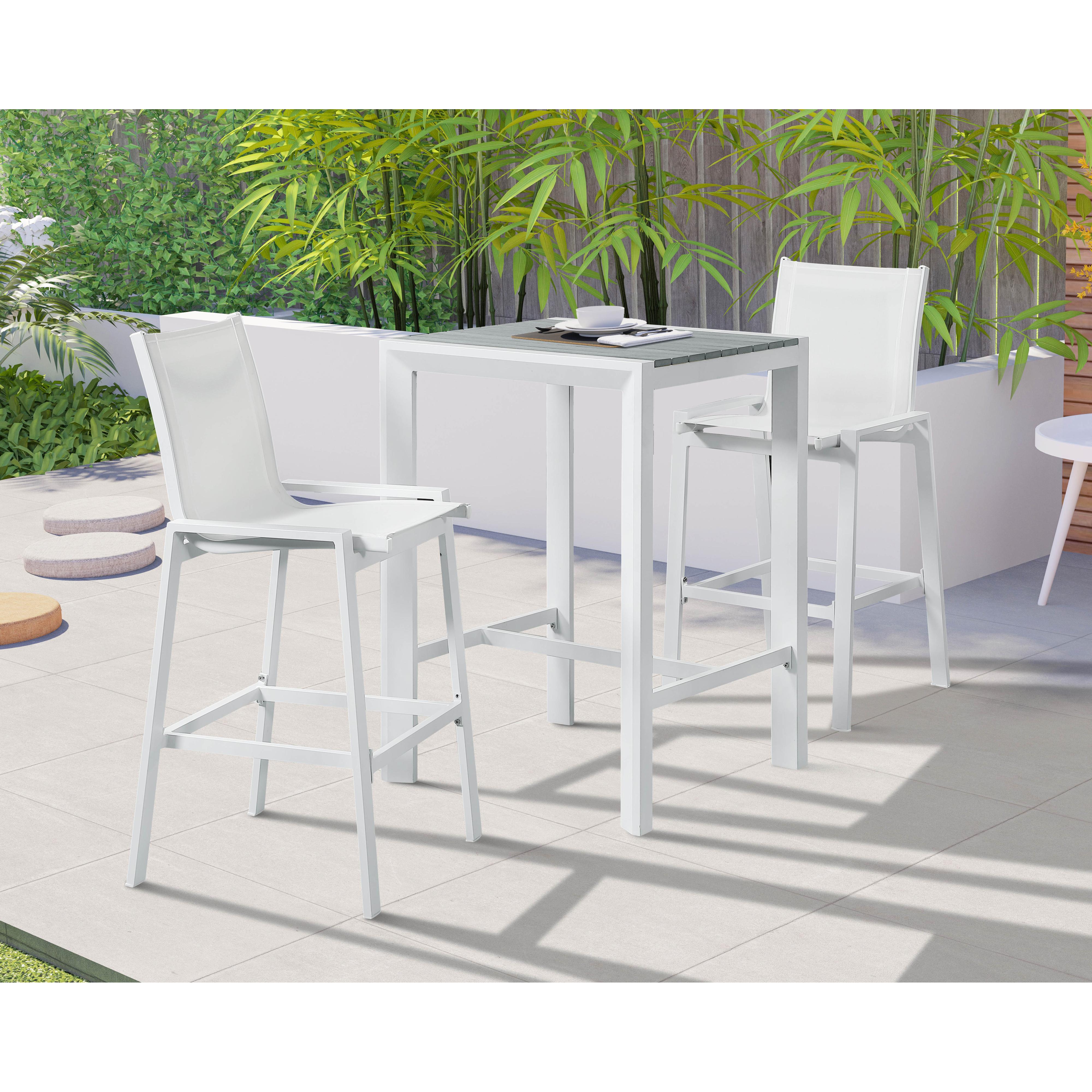 Meridian Nizuc Grey Wood Look Accent Paneling Outdoor Patio Aluminum Square Bar Table