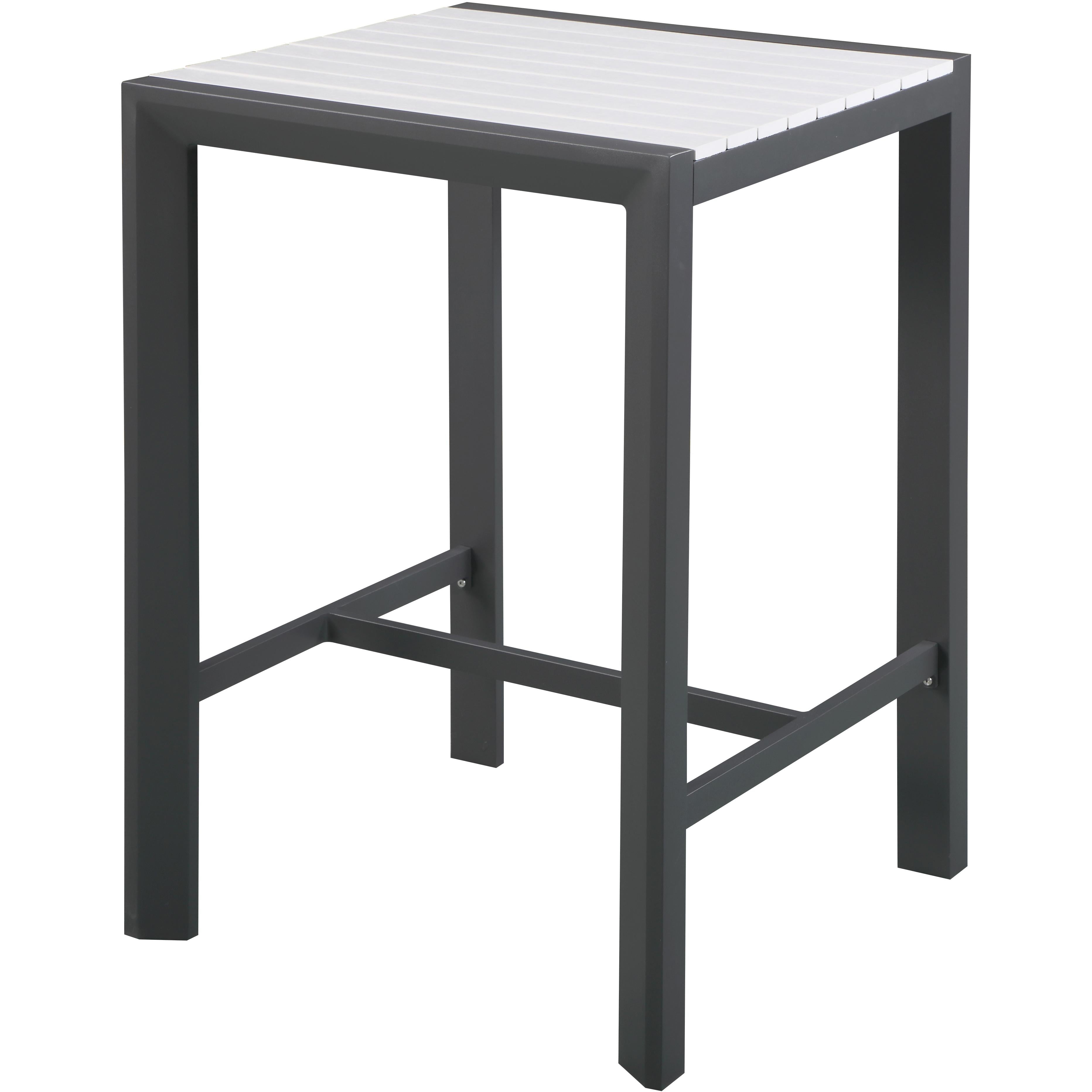 Meridian Nizuc White Wood Look Accent Paneling Outdoor Patio Aluminum Square Bar Table