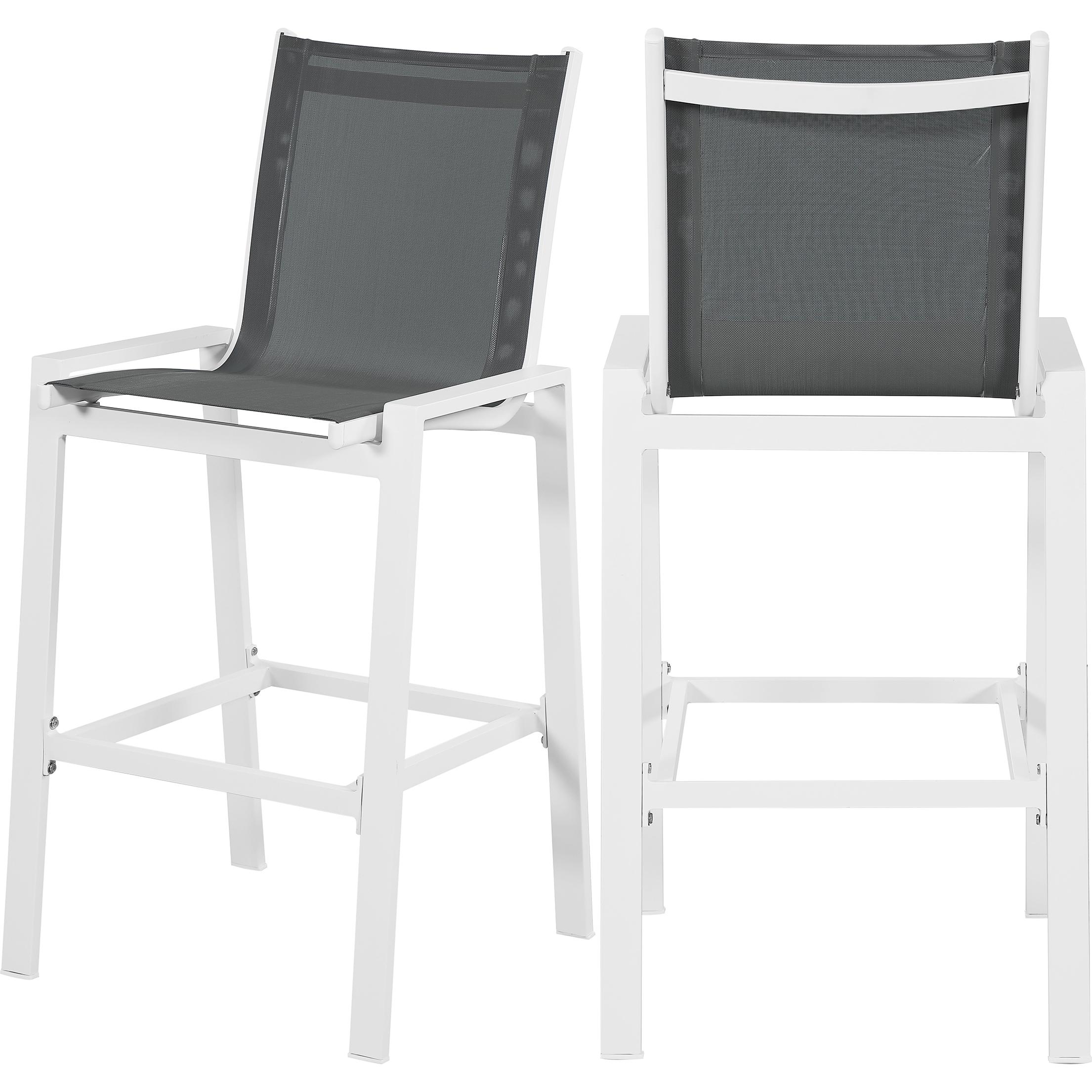 Meridian Nizuc Grey Mesh Water Resistant Fabric Outdoor Patio Aluminum Mesh Barstool