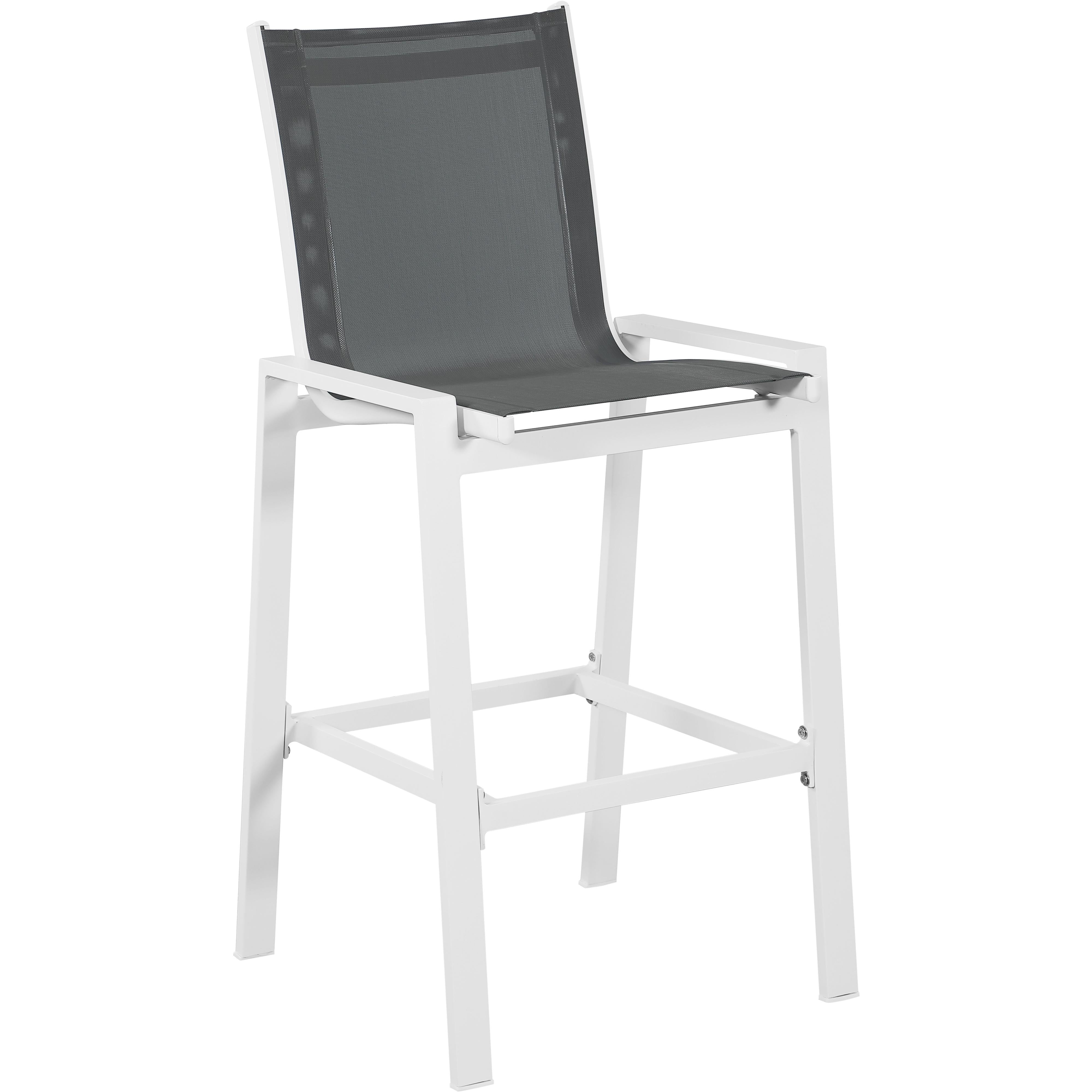 Meridian Nizuc Grey Mesh Water Resistant Fabric Outdoor Patio Aluminum Mesh Barstool