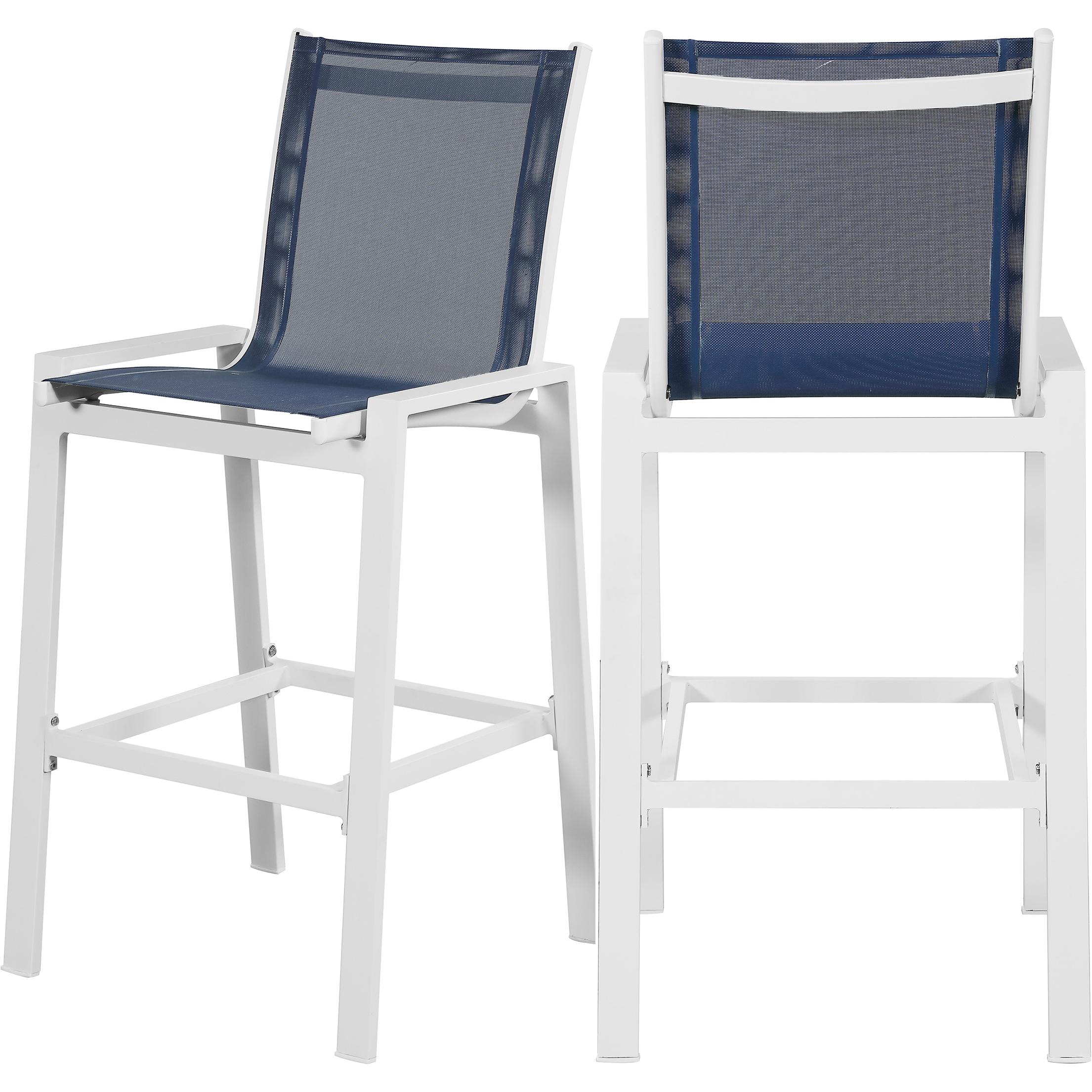 Meridian Nizuc Navy Mesh Water Resistant Fabric Outdoor Patio Aluminum Mesh Barstool
