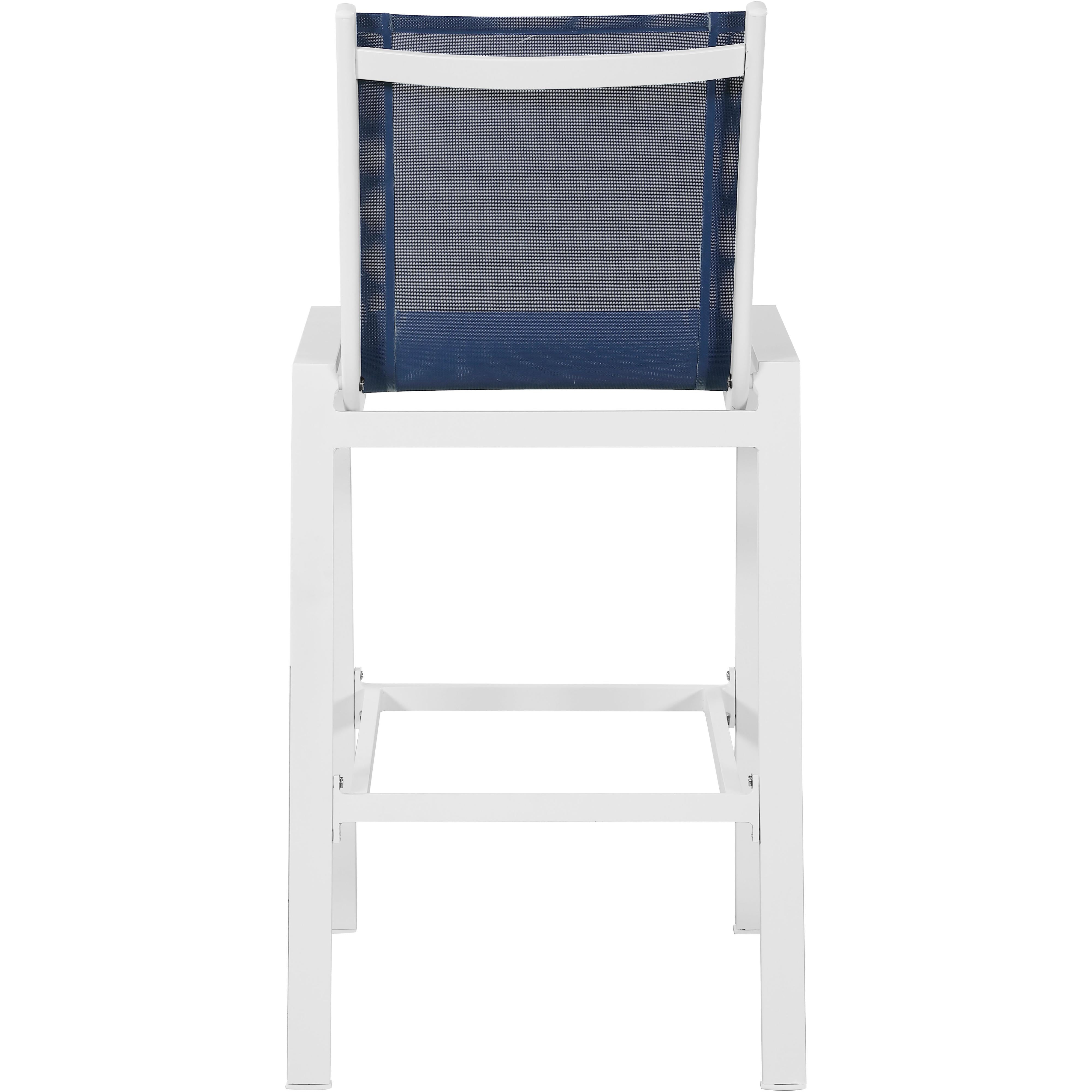 Meridian Nizuc Navy Mesh Water Resistant Fabric Outdoor Patio Aluminum Mesh Barstool