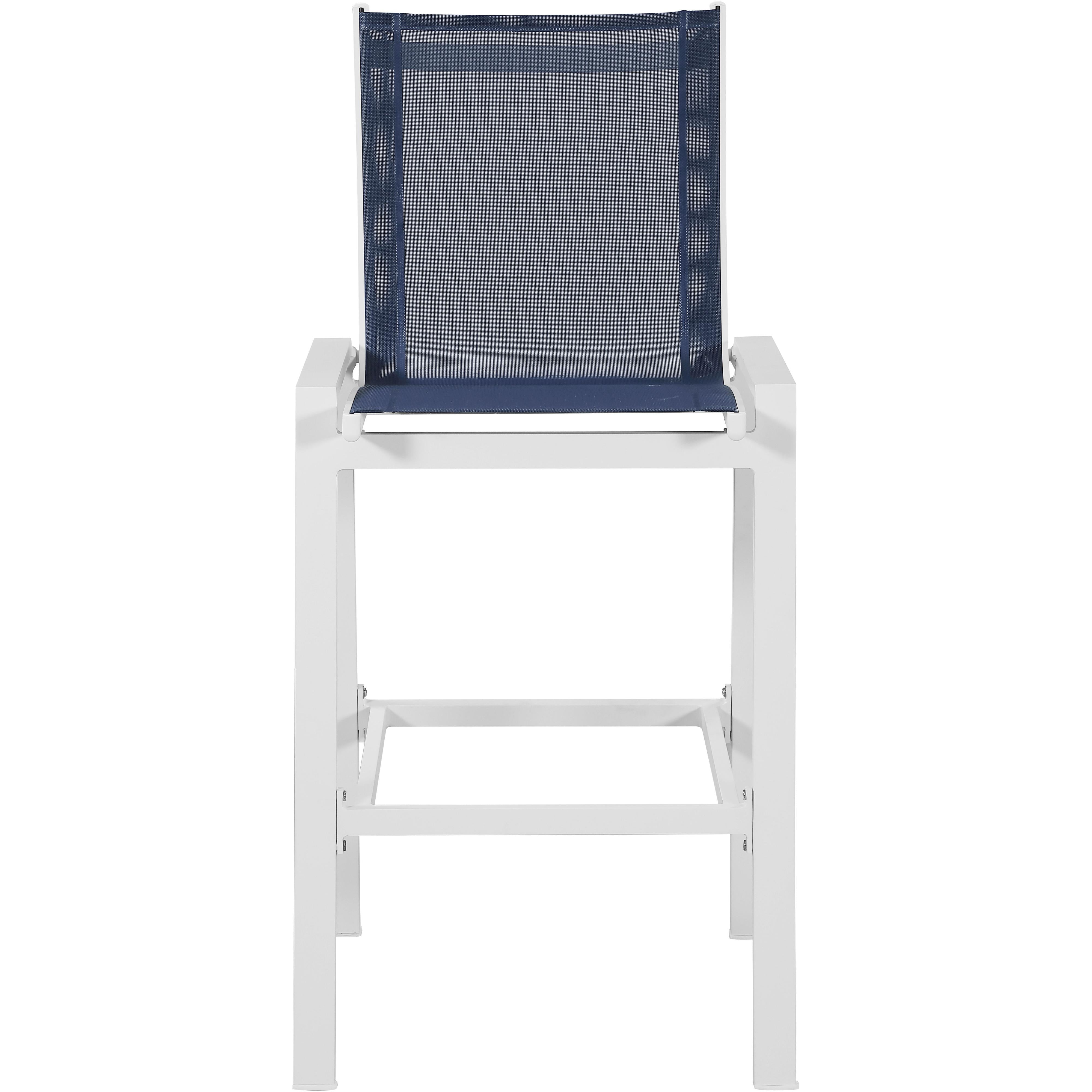 Meridian Nizuc Navy Mesh Water Resistant Fabric Outdoor Patio Aluminum Mesh Barstool