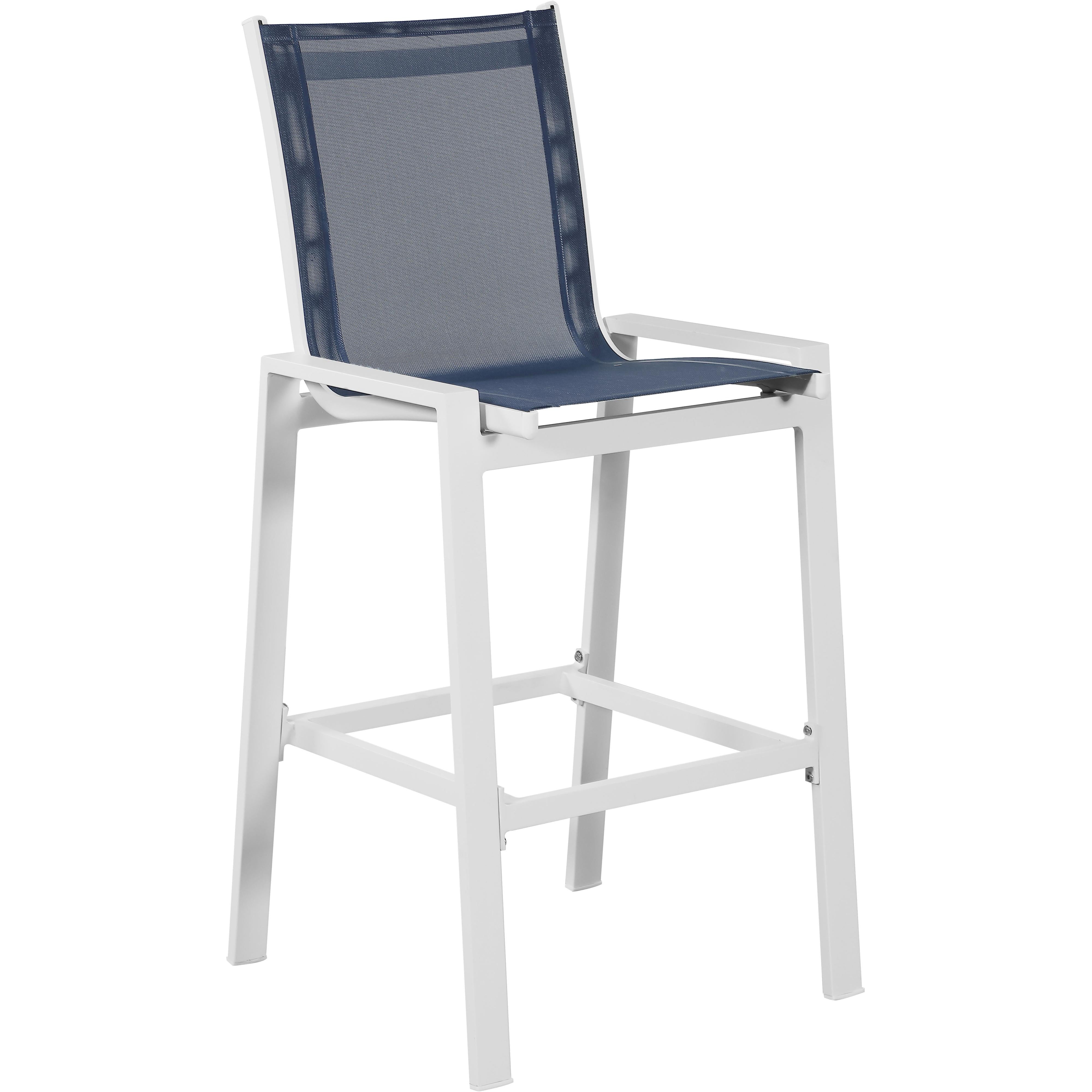 Meridian Nizuc Navy Mesh Water Resistant Fabric Outdoor Patio Aluminum Mesh Barstool