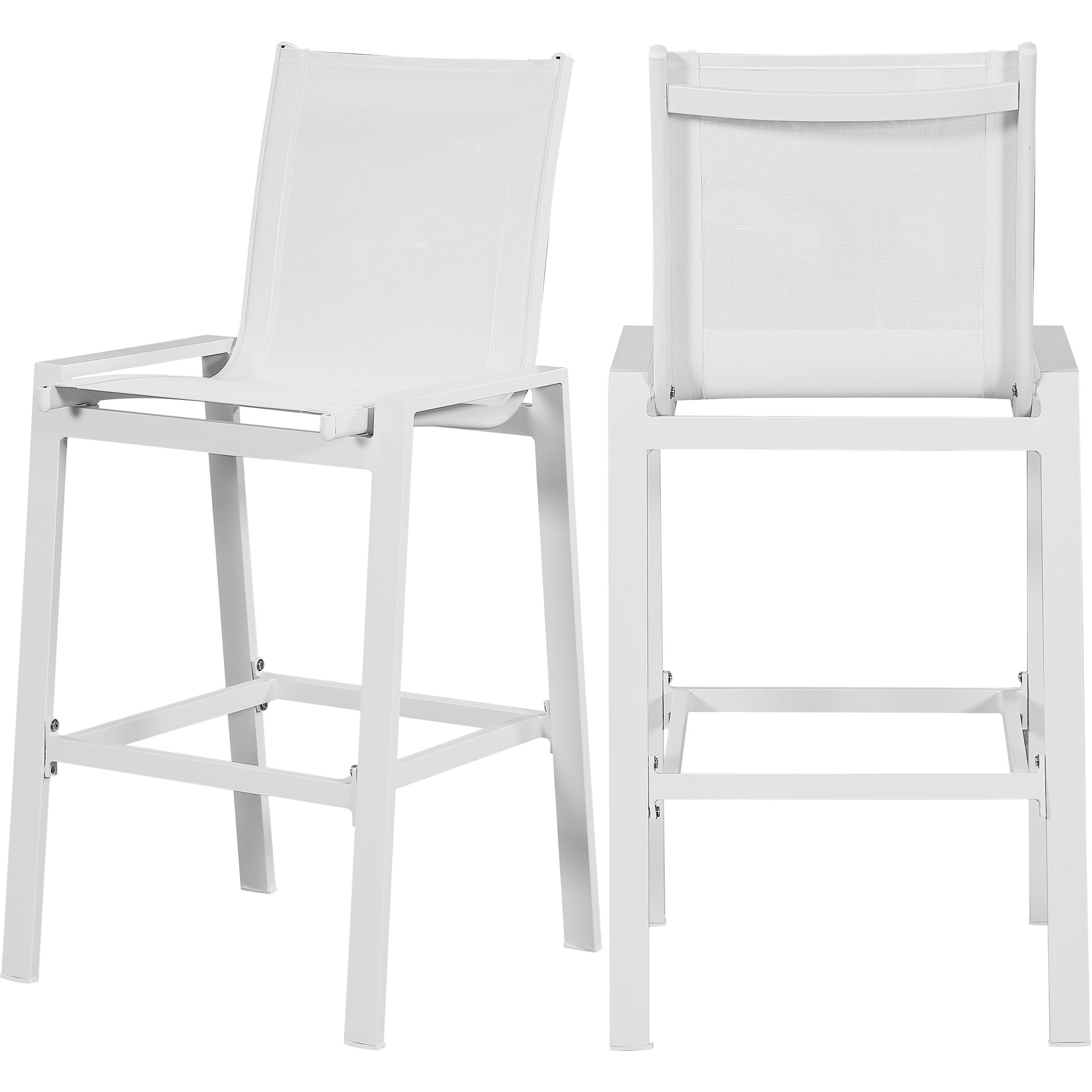 Meridian Nizuc White Mesh Water Resistant Fabric Outdoor Patio Aluminum Mesh Barstool