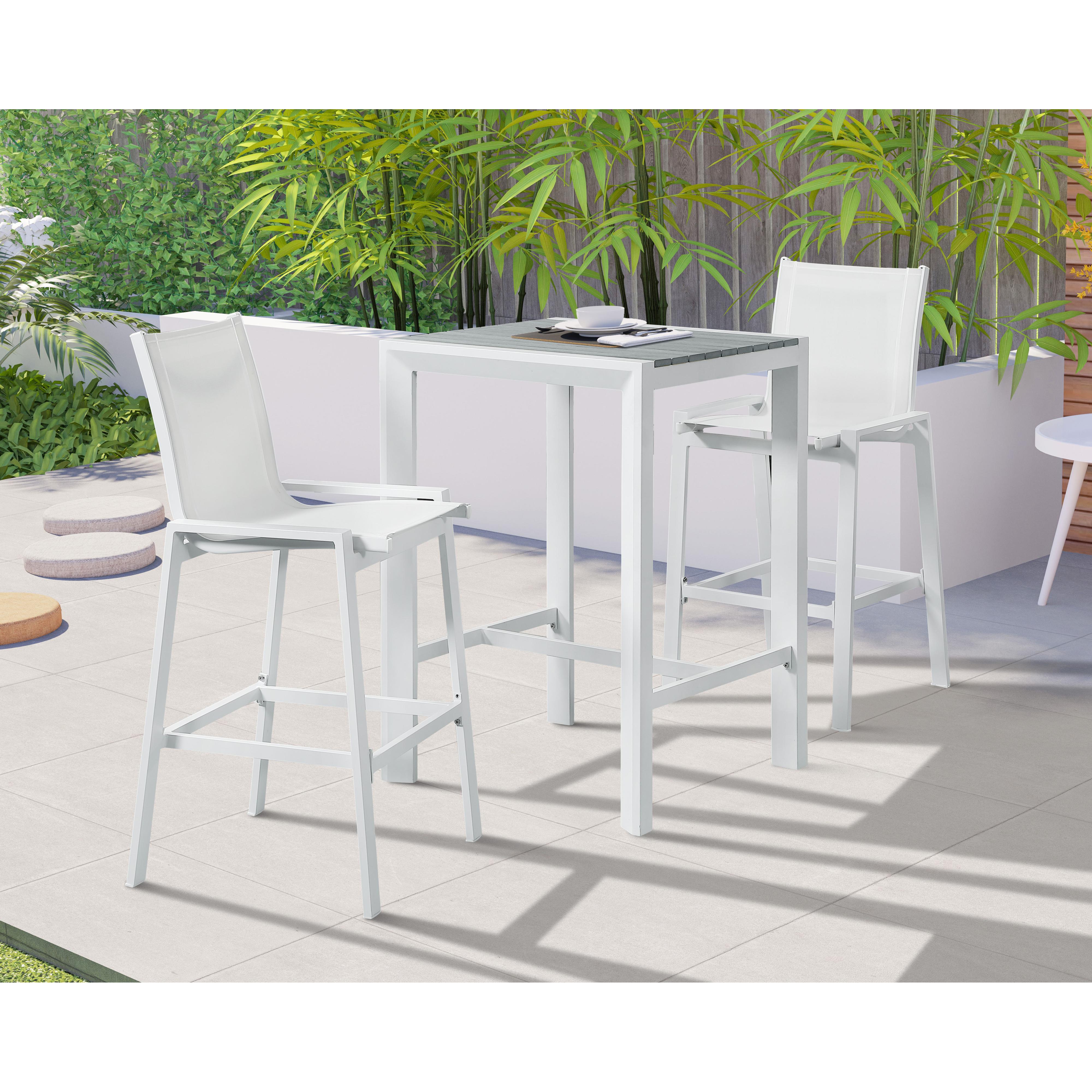 Meridian Nizuc White Mesh Water Resistant Fabric Outdoor Patio Aluminum Mesh Barstool